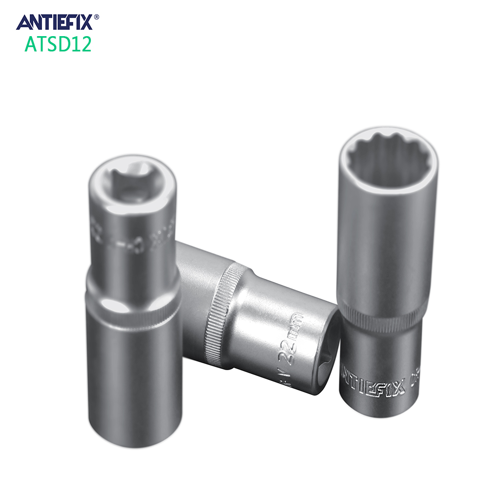 ANTIEFIX Carbon steel, Satin finishing 1/2” 12 DEEP SOCKET high quality SOCKET