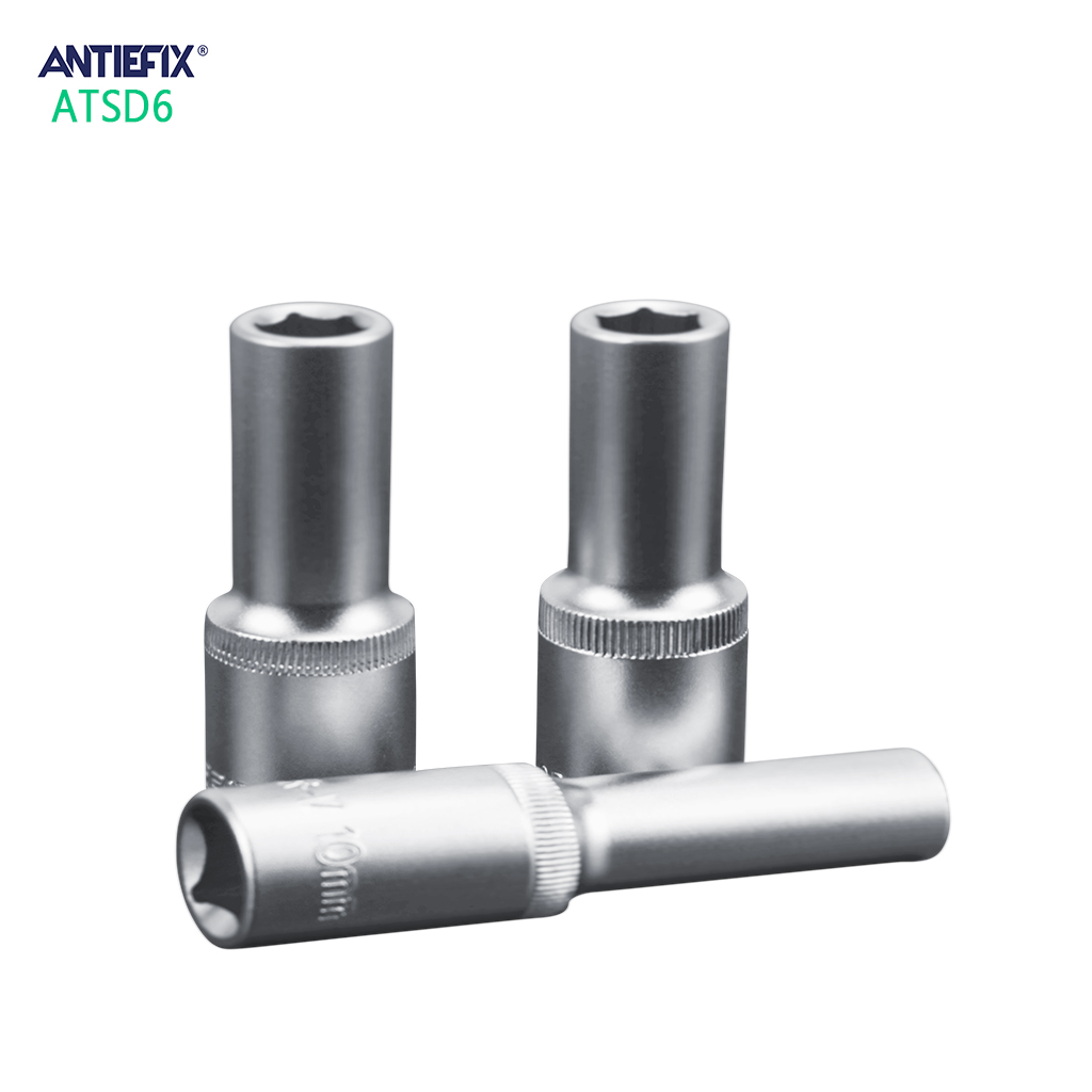 ANTIEFIX Carbon steel, Satin finishing 1/2” 6PT DEEP SOCKET high quality SOCKET